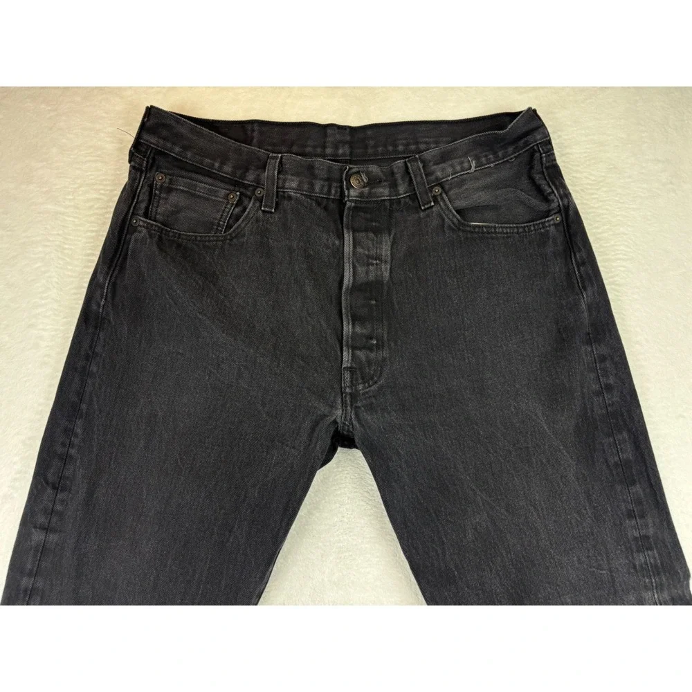 Levis 501 Mens 36x32 Jeans Fuzzy Black Faded Straight Denim Jeans Grungy Wash